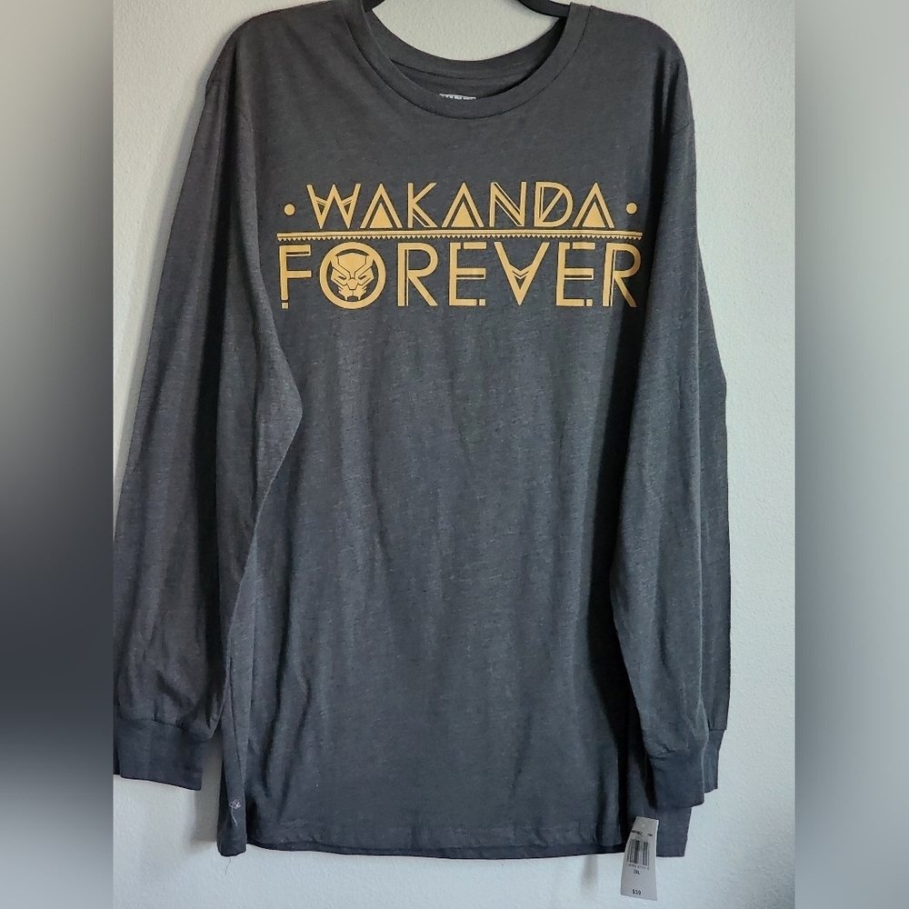Marvel Black Panther Wakanda Forever Long Sleeve T-Shirt Gray Sz 2X NWT